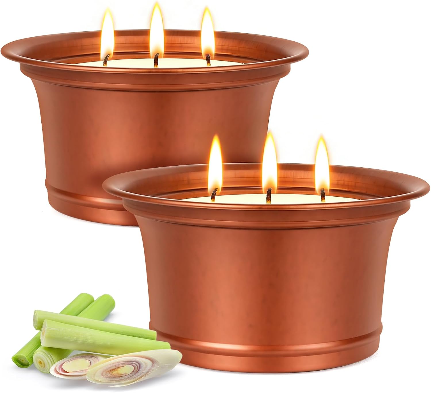 Citronella Candles Outdoor, 2 Pack Large Citronella Candles, Three Wick Lemongrass Candle Set, Natural Soy Wax Candle, Long Burning Outdoor Candle for Patio Garden Camping Indoor Home Decor