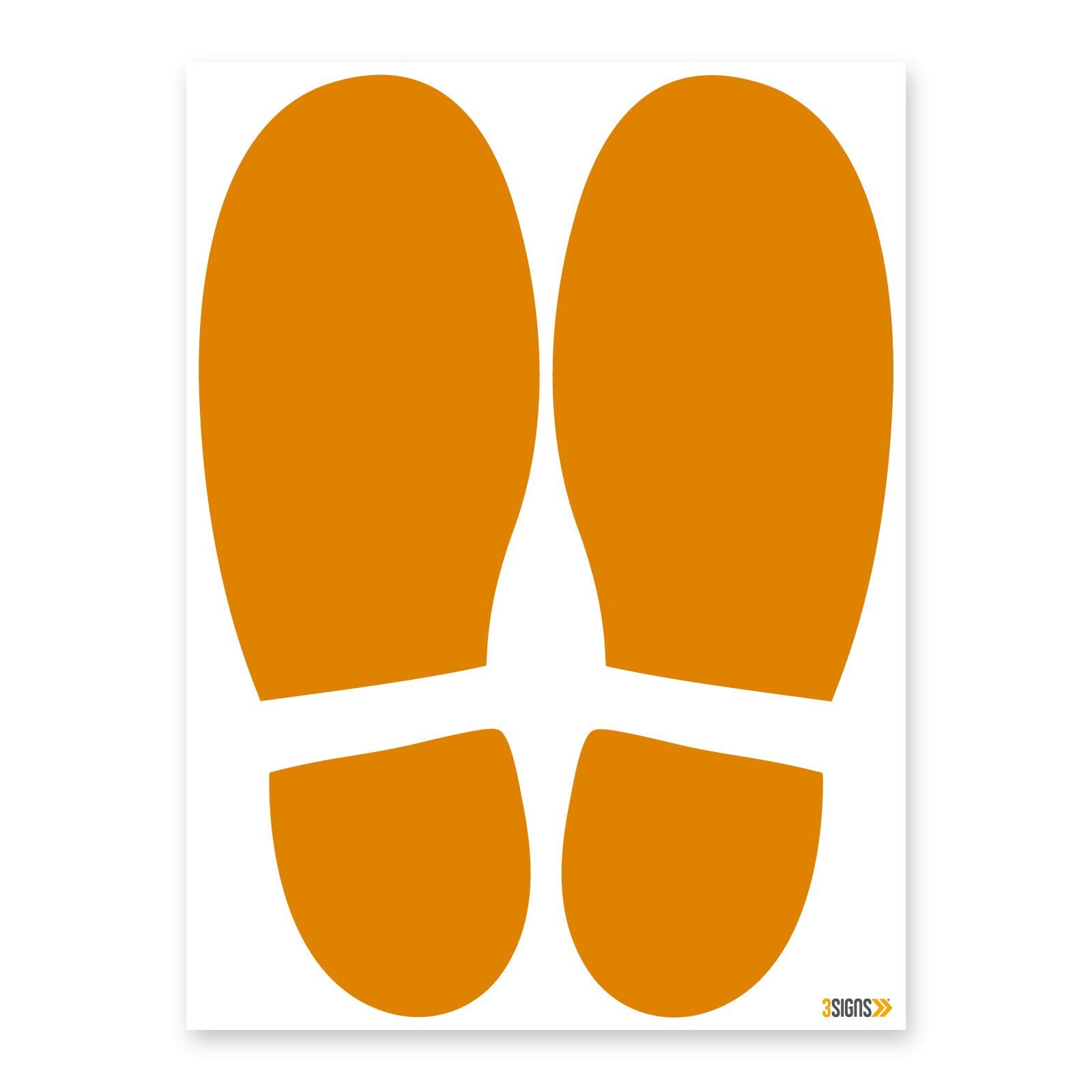Pack of 32 Orange Multipack Footprint impression shape floor signs, Self-adhesive Vinyl Sticker, Direction One Way System Safety Signs