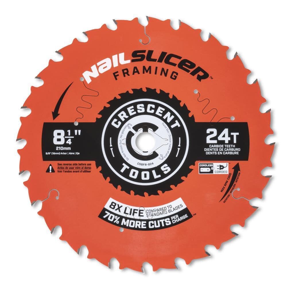 CSBFR-82 CSBFR-824 for Circular Saw Blade 8 1/4'' X 24 Tooth Nailslicer Framing CSBFR824