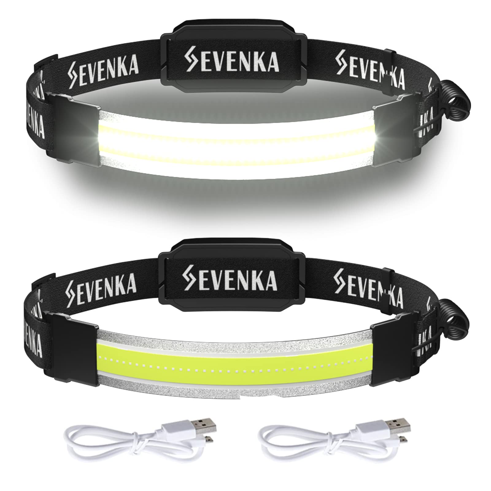 SEVENKA2 Rechargeable Headlamps, Bright LED Headlamp Flashlight, Wide Beam Headband Light, 210° Illumination, 500 Lumen, 3.8oz Lightweight Head Lamp for Camping, Hiking, Hard Hat Headlight