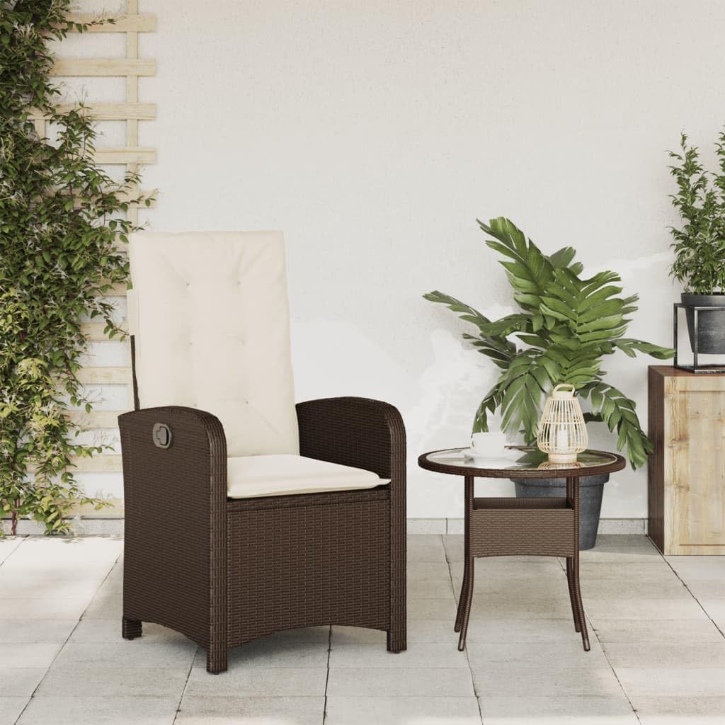 Poltrona reclinabile da giardino con cuscini in rattan sintetico marrone Sedie da esterno resistente alle intemperie, poltrone per terrazze, mobili da giardino, poltrone da giardino