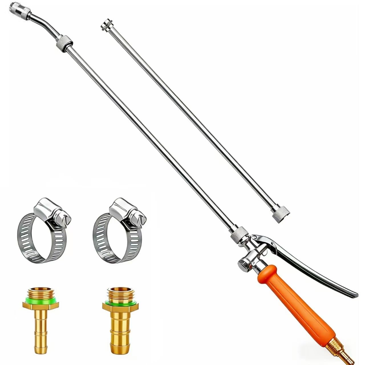 All Metal 29 Inches Sprayer Wand,1/4" & 3/8" Brass Barb Sprayer Wand Replacement, Stainless Steel Sprayer Wand with Shut off Valve & 2 Hose Clamps (03)