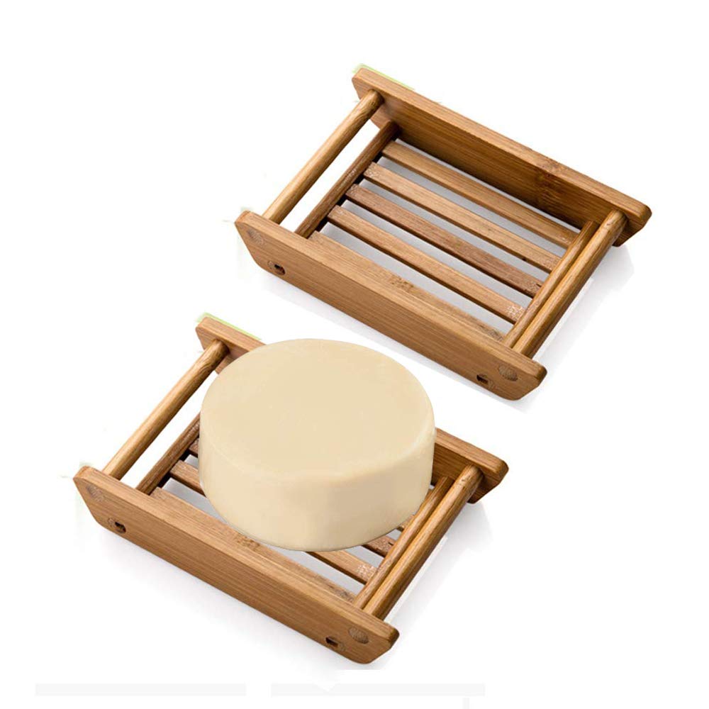 Kaxich 2 Pack Bamboo Wooden Soap Dish Drainer Soap Storage Holder