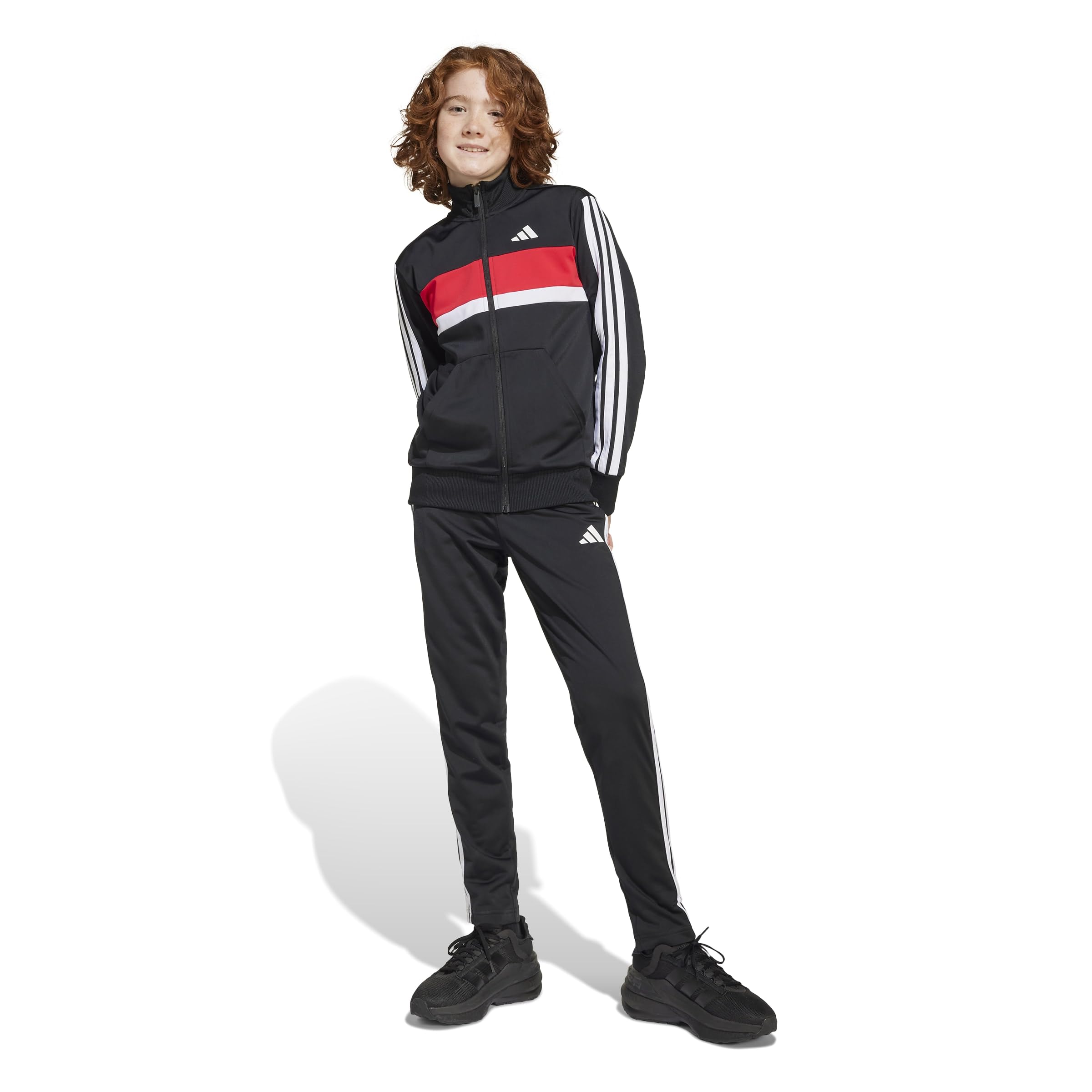 adidas Unisex niños Seasonal Essentials Tiberio 3 Stripes Tricot Track Suit, black/white/pure ruby, 7-8 Years