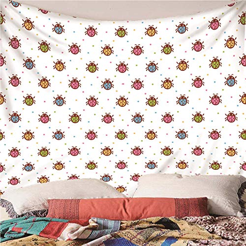 Daesar Wall Tapestries, Vintage Pattern Tapestry Ladybug Bedroom Decor Tapestry White Multicolor Tapestry 80X80 Inch Polyester Tapestry #TOP2