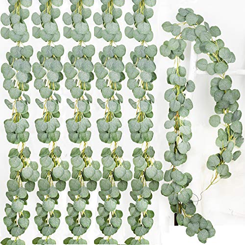 DearHouse 6Pcs Artificial Eucalyptus Garland Faux Silk Eucalyptus Leaves Vines Handmade Garland Greenery Wedding Backdrop Arch Wall Decor,6.1FT/Pcs