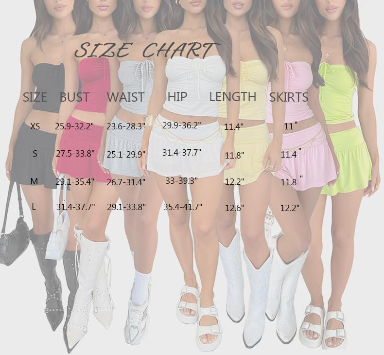 Women 2 Piece Mini Skirts Set Summer Sexy Y2k Going Out Sleeveless Strapless Crop Tops Low Waist Short Skort Skirt2