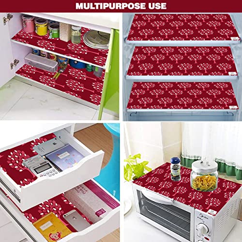 Image of Polyester 3-Layered Fridge Top Cover /Refrigerator Cover with Utility Pockets and Set of 4 Pc Fridge Mats (Color-Maroon, Size-39x21 Inches)