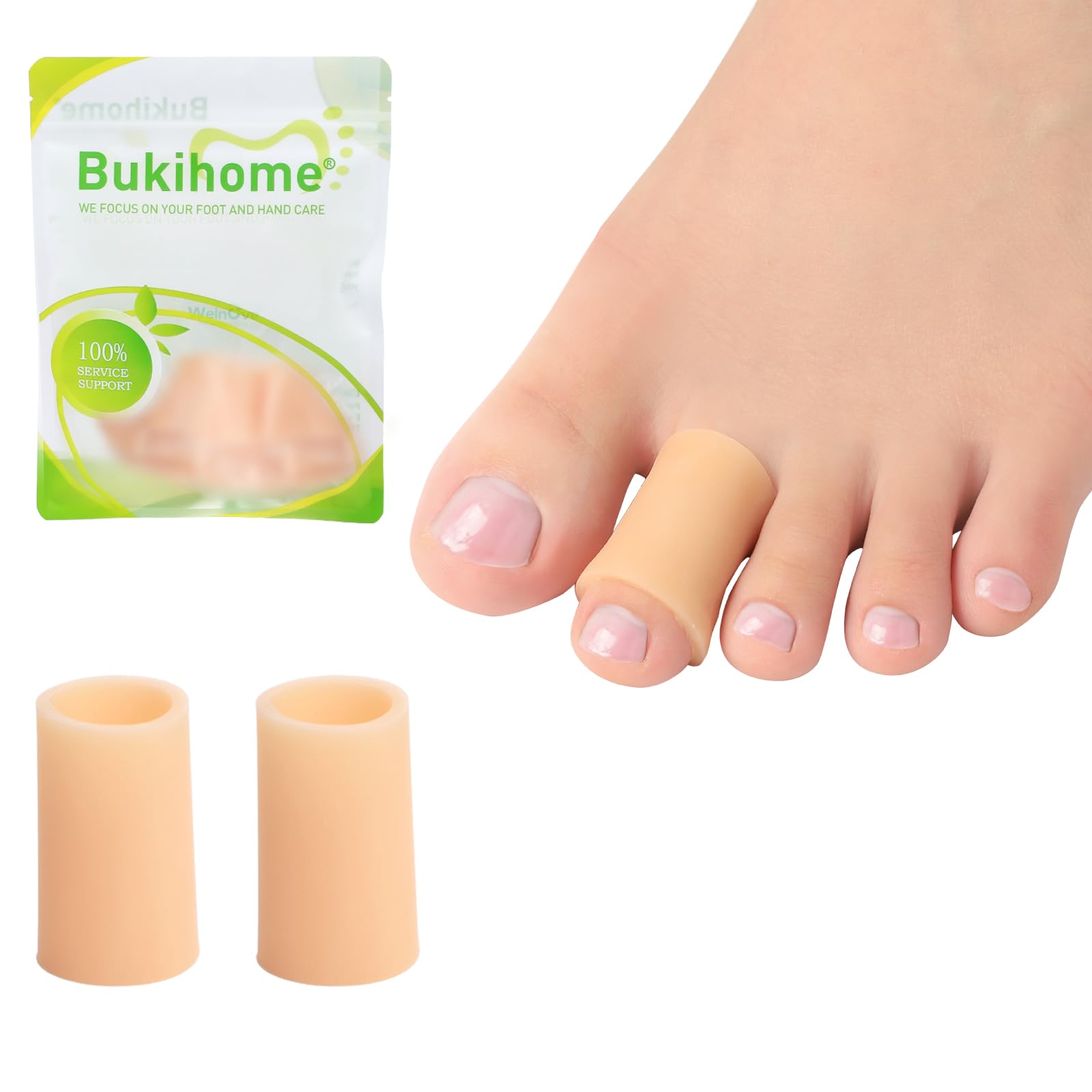 Bukihome Silicone Toe Protectors – 14 Pack Silicone Toe Sleeve for Hammer Toes, Corns, Calluses, Blisters – Soft Gel Protector Toe Cushions for Pain Relief (Beige, Small)