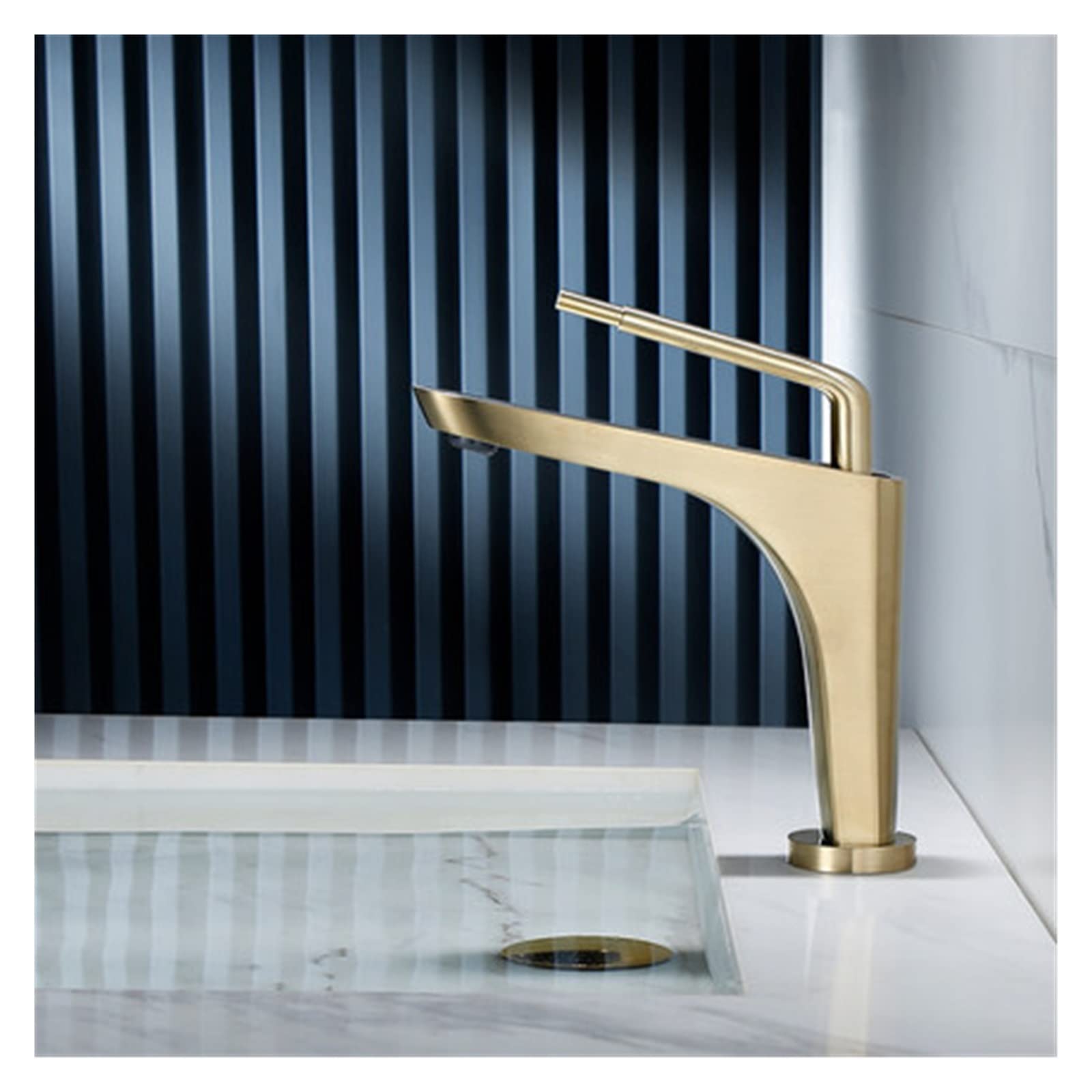 Grifo de Lavabo para baño, Grifo Monomando para Lavabo, Grifo de Lavabo de latón Macizo Cepillado Dorado, Grifo de Agua fría y Caliente