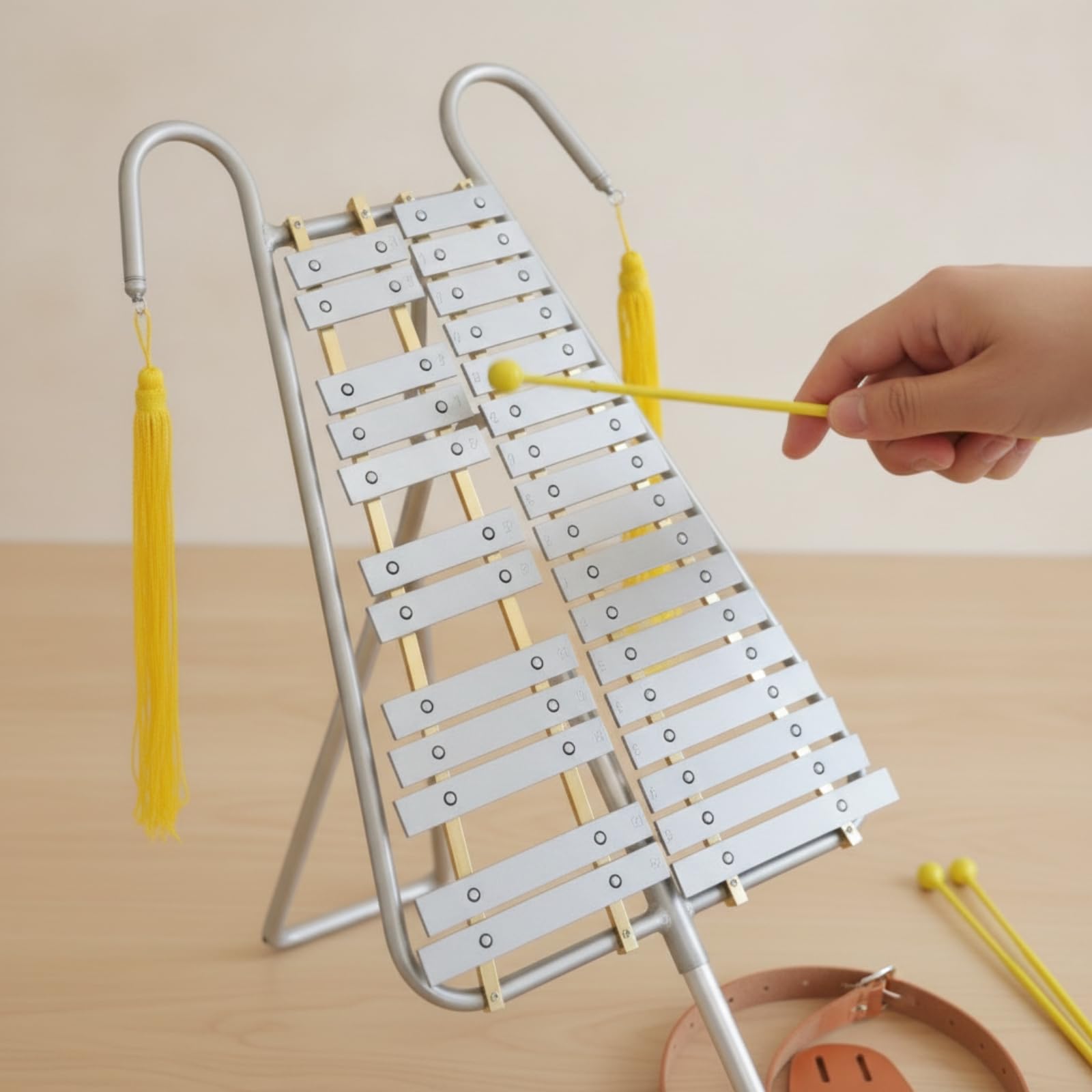 Glockenspiel da Marcia Leggero Metallofono con Tracolla Compatto Strumento Musicale a Percussione per Musicisti, Studenti, Concerti