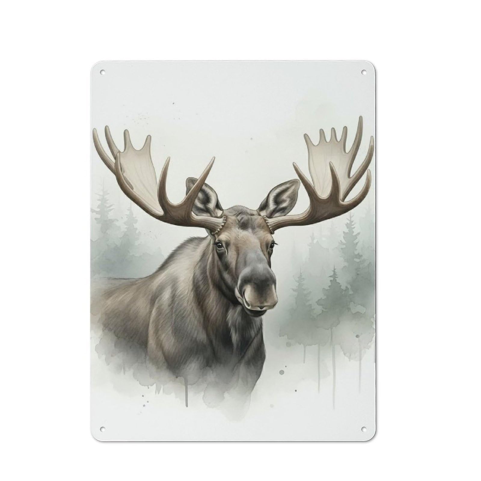 Junmoney Style-10 Country Metal Sign With Watercolor Moose In Forest Design 40X30cm, Barn Style Rustic Kitchen Decor For Farmhouse Kitchen, Pantry Or Dining Area