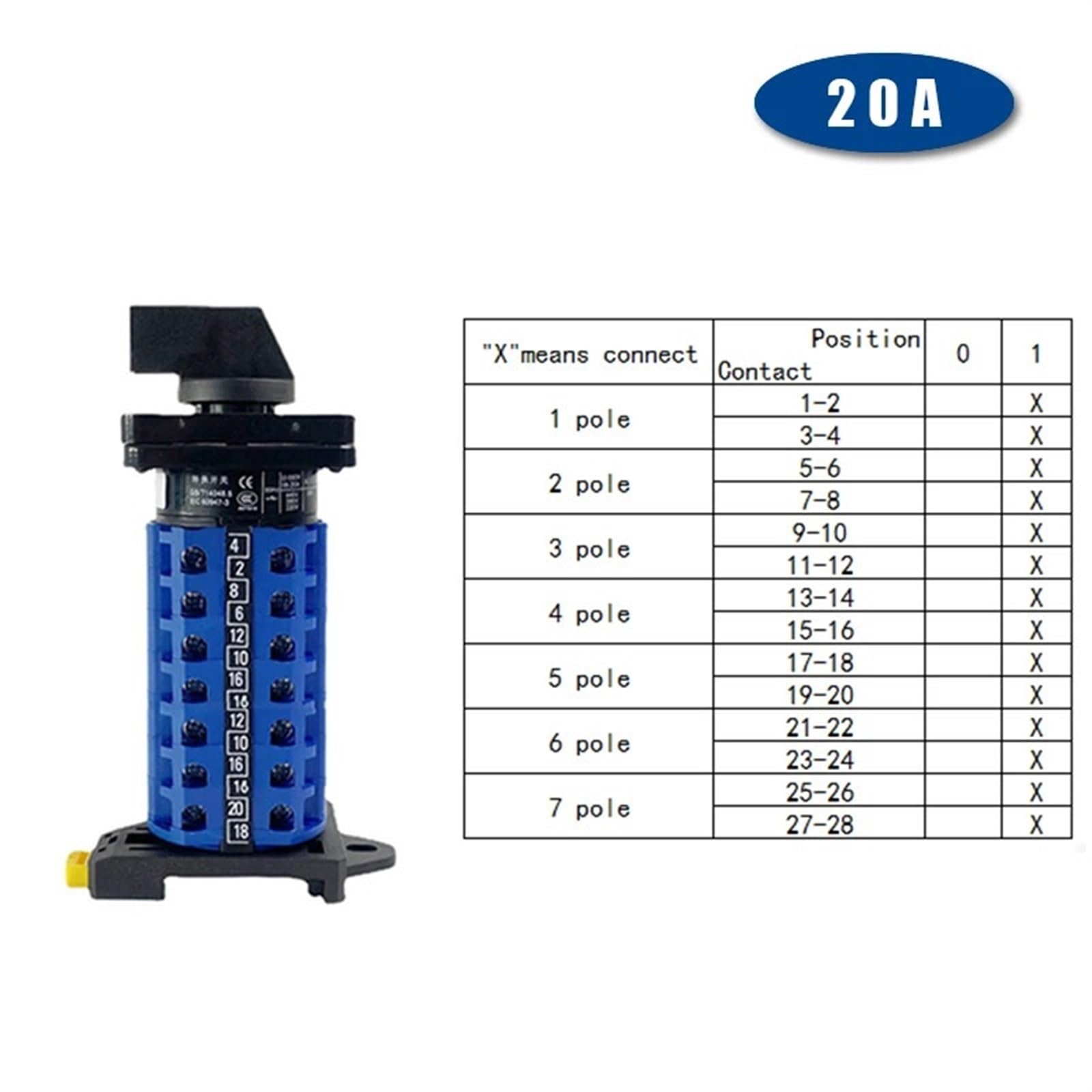 LW26-20/7 Rotary Cam Switch LW28 YMW26 20A 690V Silver Contact Changeover Seven Poles Power Control 1Pcs(DIN-01)