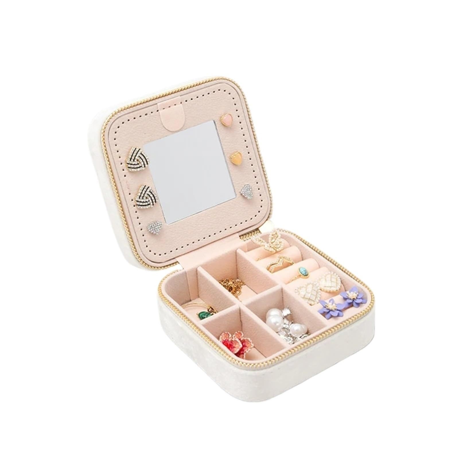 ZHAOQIN Jewellery Box Women's Organiser Necklace Rings Earrings Travel Portable Zipper Case(White)