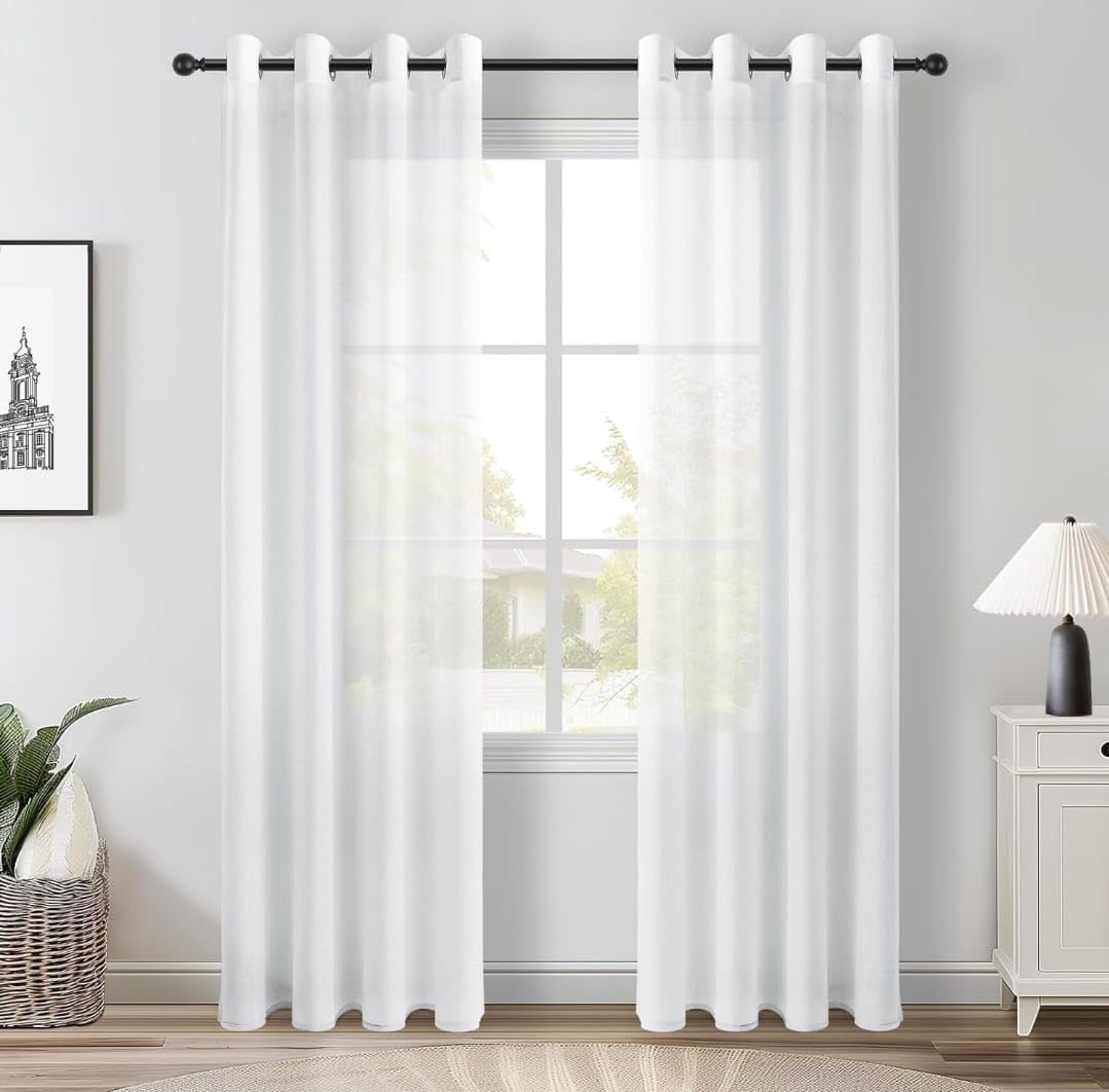 HolDreams - Cortina de Visillo Translucido 150x260 cm con Ojales Cortinas de Salon - Cortina Dormitorio - Cortinas de Cocina (1 Unidad) (Blanca)