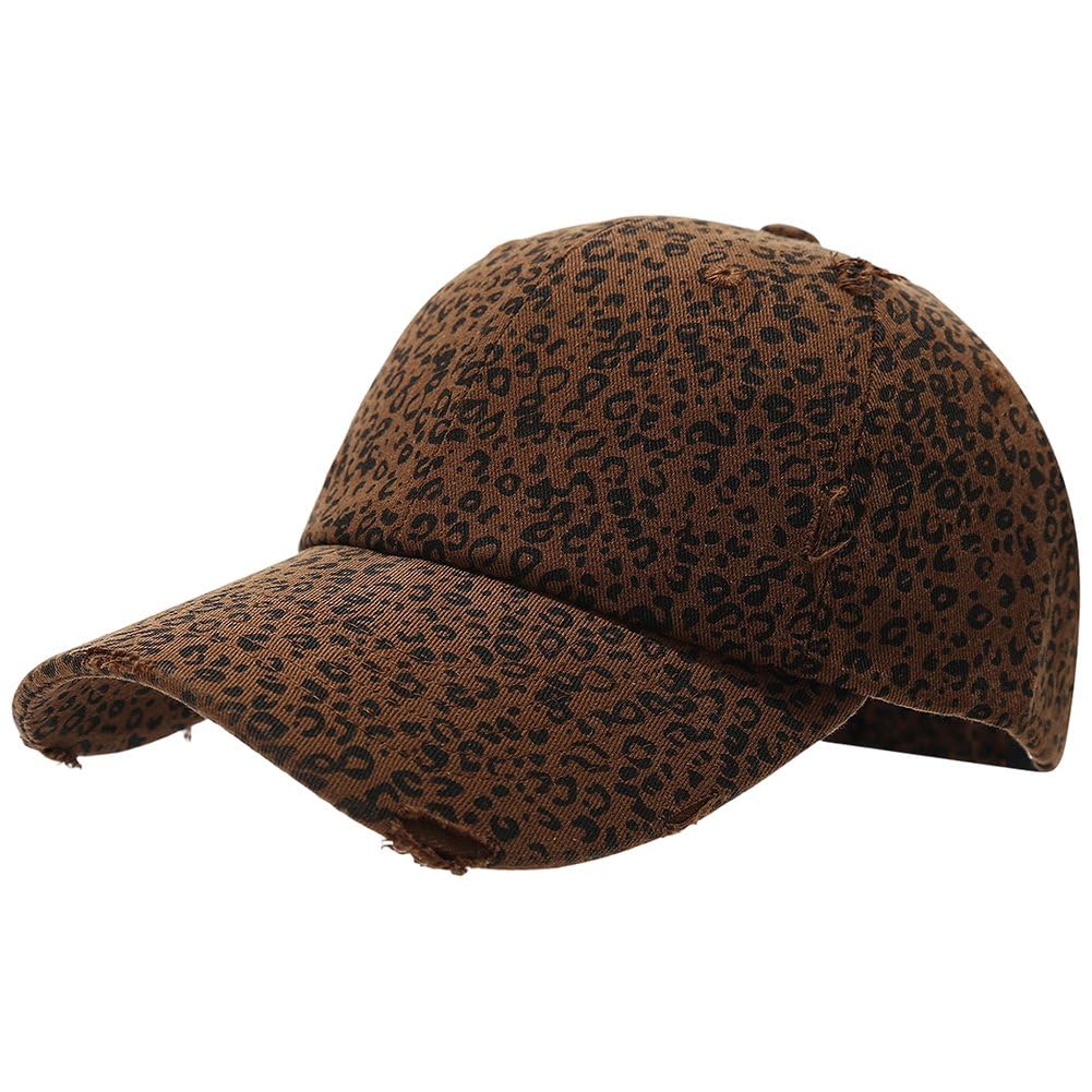 Sofezdo Leopard Print Baseball Cap Vintage Washed Distressed Trucker Hat with Curved Brim Unisex Adjustable Sports Sun Hat for Outdoor