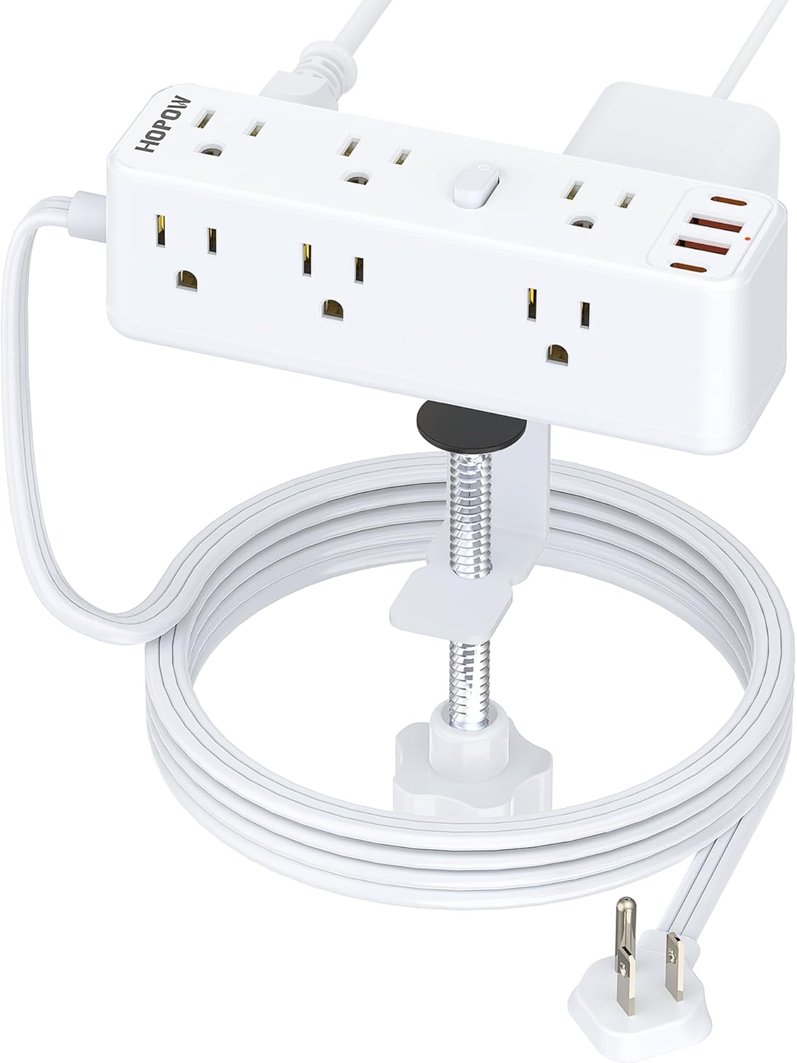 Desk Clamp Power Strip, Desktop Edge Mount Charging Station with 9 AC Outlets 4 USB (2 USB C), Fit 2.75" Tabletop, Under Desk Surge Protector 1700J, 10 Ft Extension Cord for Home Office, White