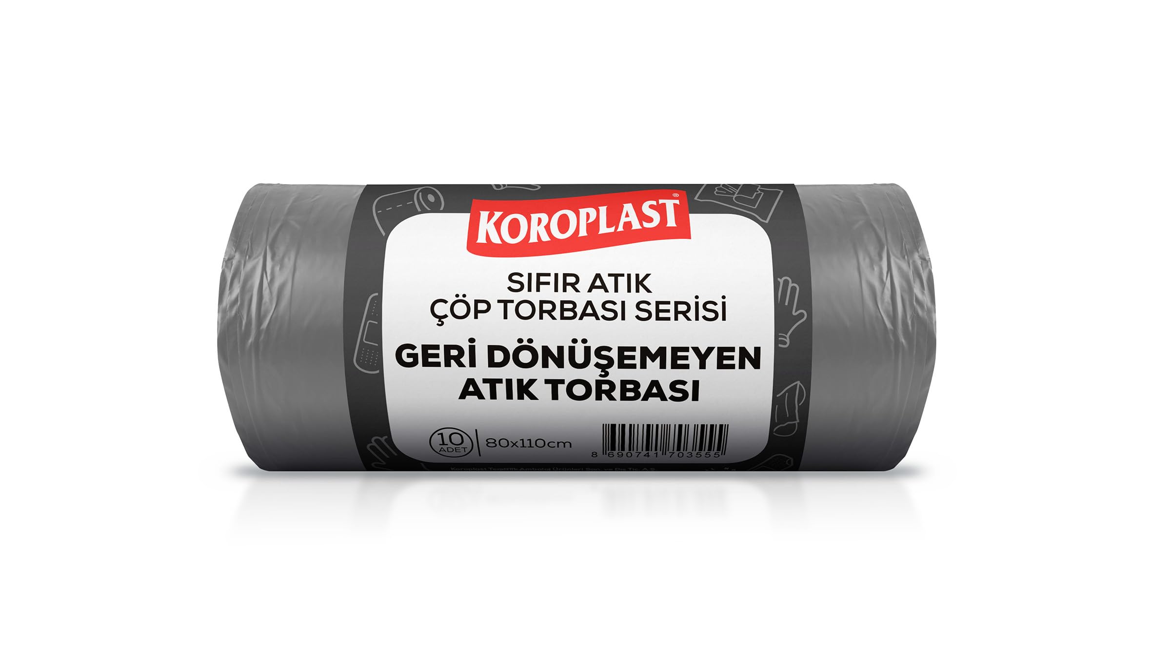 Koroplast Geri Dönüşemeyen Atıklar Çöp Torbası 10'lu 80×110 cm, Yırtılmaz & Sızdırmaz, Çift Katlı, Geri Dönüştürülebilir Çöp Poşeti, Fabrika, Depo, Restoran, Kafe, Otel, Hastane, Bahçe, İnşaat, Atölye