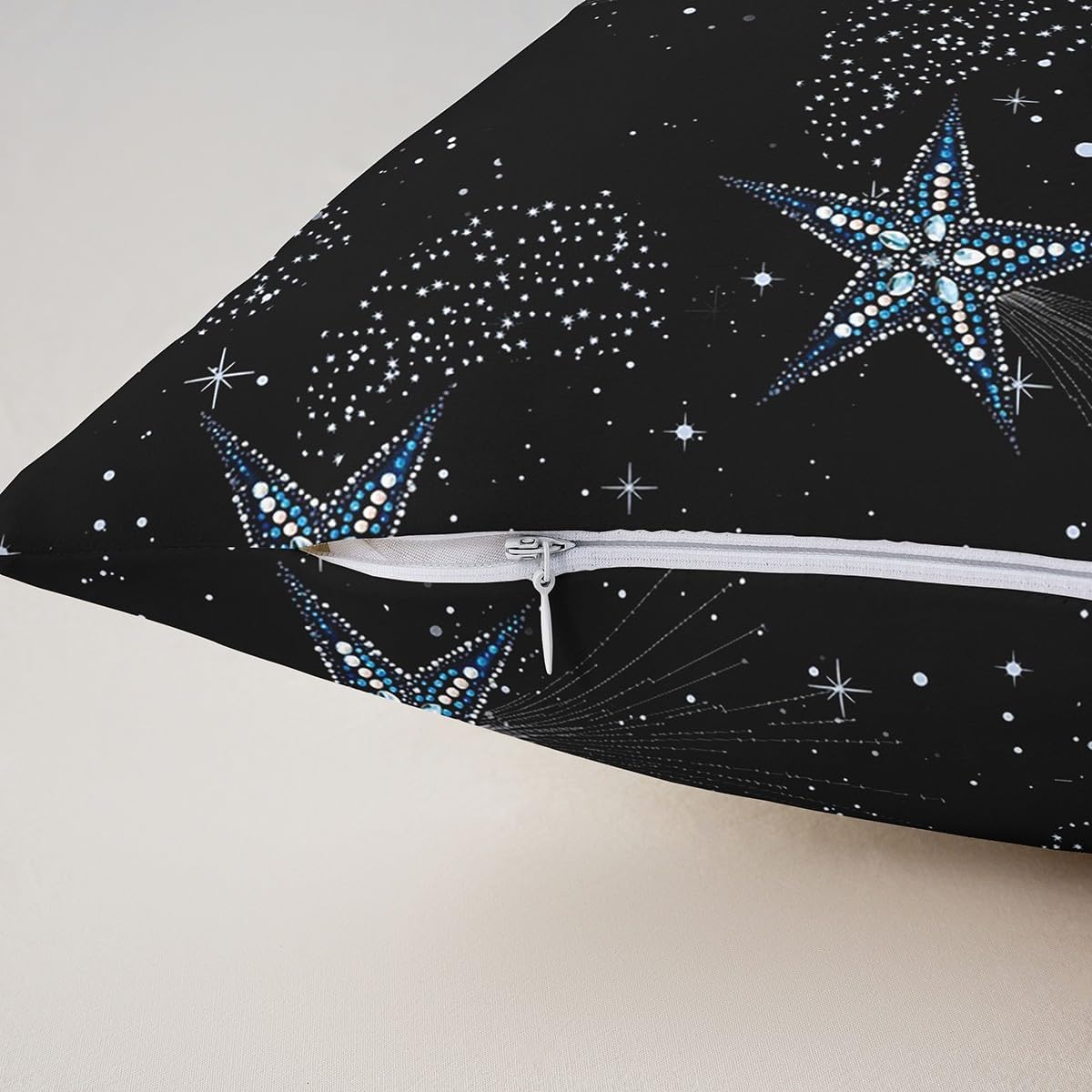 Manfei Galaxy Sky Pillow Cover 16"x16" Single Pack,Glitter Stars Starry Sky Reversible Throw Pillow Cover,Dreamy Universe Pillow Case for Kids Boys Teens,Kids Boys Girls Blue Black Cushion Cover image 5