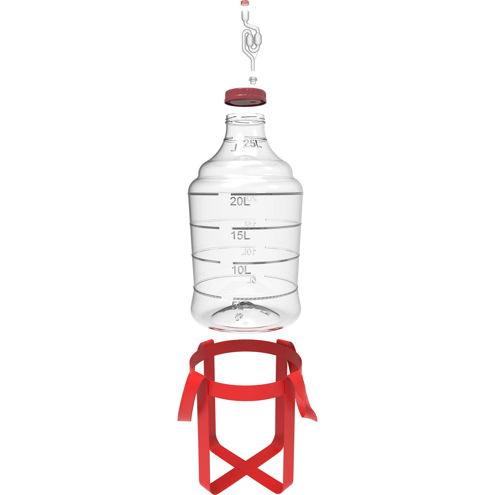 Browin 644215 Home Damigiana per la produzione di vino domestico 15L, Tubo di fermentazione, Coperchio Rosso, Scala Graduata, Con imbracatura per il trasporto, Indistruttibile, Transparente, Plastica