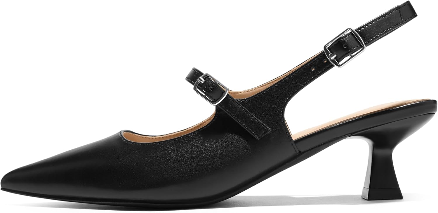 Arromic Women's Slingback Kitten Heel Pumps 2 Inch Mary Jane Strap Pointed Toe Dress Shoes for Wedding Work Daily Wear (Black/Nude/Red/Silver/White) - Image 3