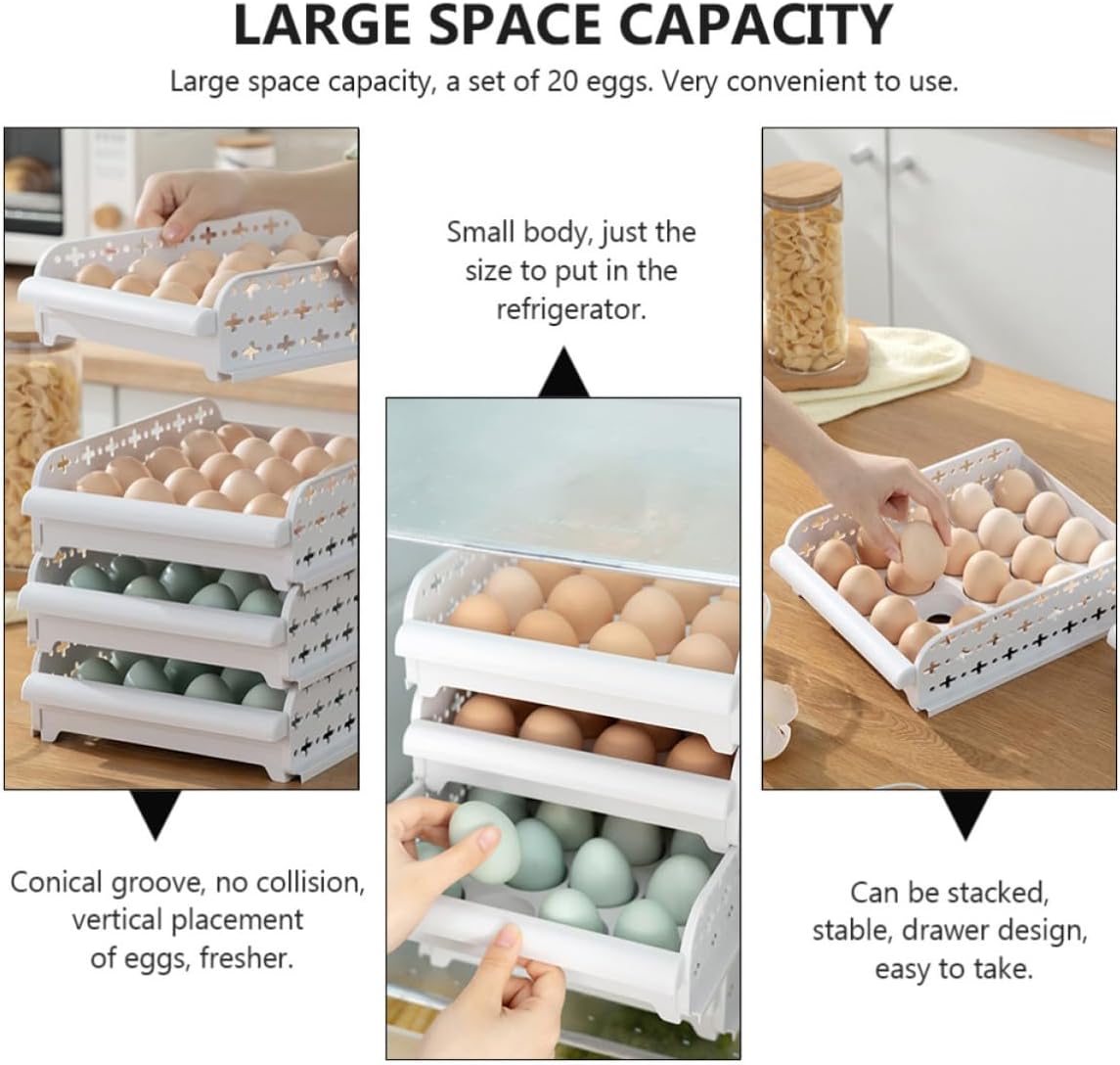 2pcs Plastic Egg Storage Case with 20 Compartments for Refrigerator