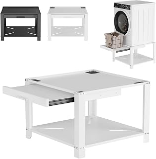 Garvee 29" Wide Laundry Pedestal for Washer and Dryer with Pullout-Shelf, Pedestal Universal Fit Anti-Vibration Washing Machine Stand with Base Storage, 800 lbs Capacity, White