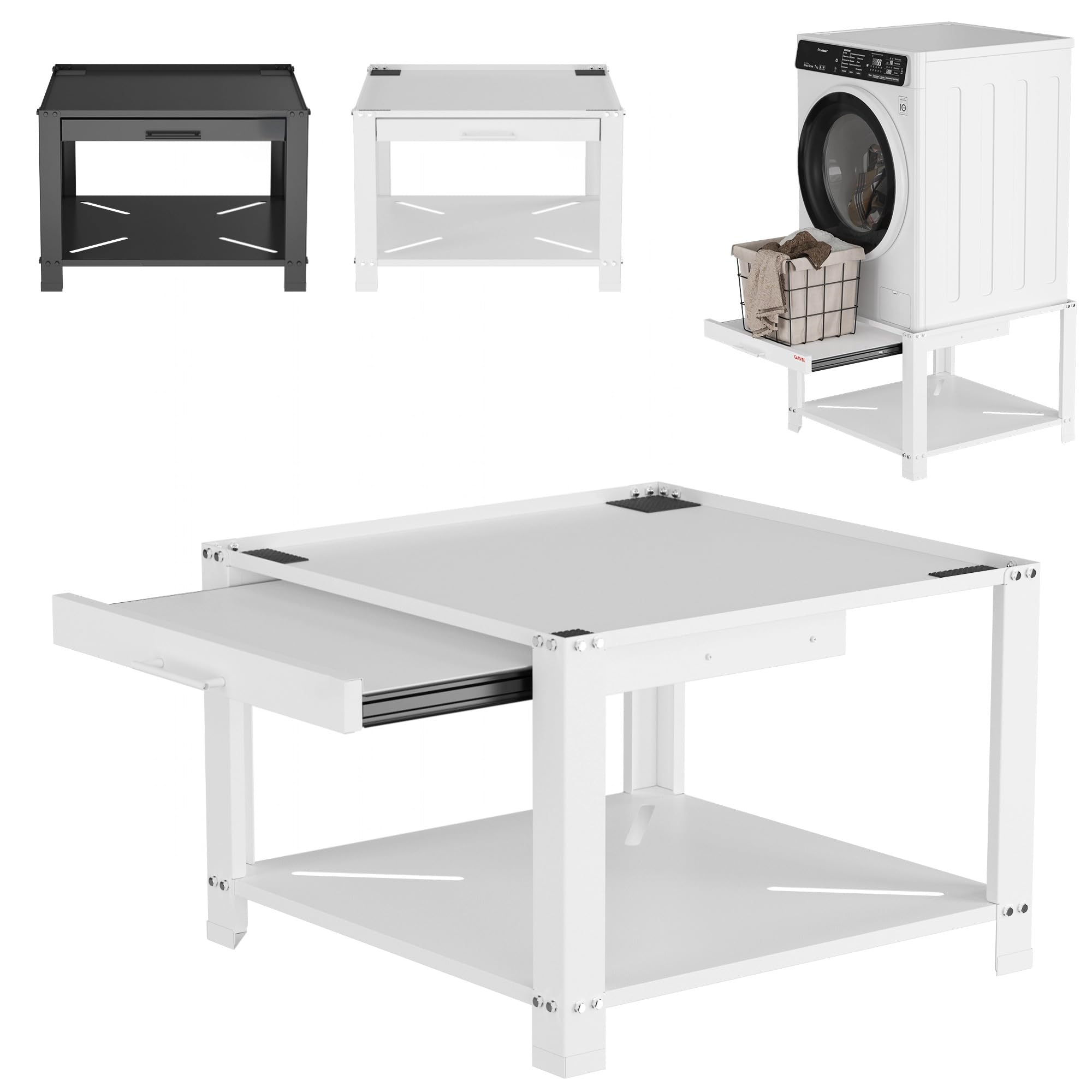 Garvee 29" Wide Laundry Pedestal for Washer and Dryer with Pullout-Shelf, Pedestal Universal Fit Anti-Vibration Washing Machine Stand with Base Storage, 800 lbs Capacity, White