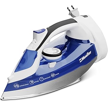 Mueller Steam Iron, Large Water Tank, Nonstick Stainless Steel Soleplate, 8 Ft Power Cord, 3 Way Auto Shut Off, Retractable Cord, Self Cleaning Function
