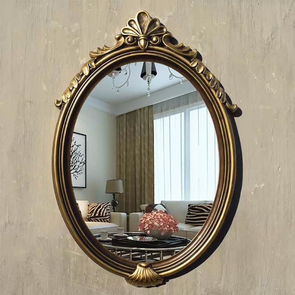 SXFSDOU Ornate Vintage Bathroom Mirror, Baroque Style Wall 30 * 20IN Decorative Art Deco Brass Mirror for Mantle, Bathroom, Bedroom Mounted(4,90 60CM/35 24IN)