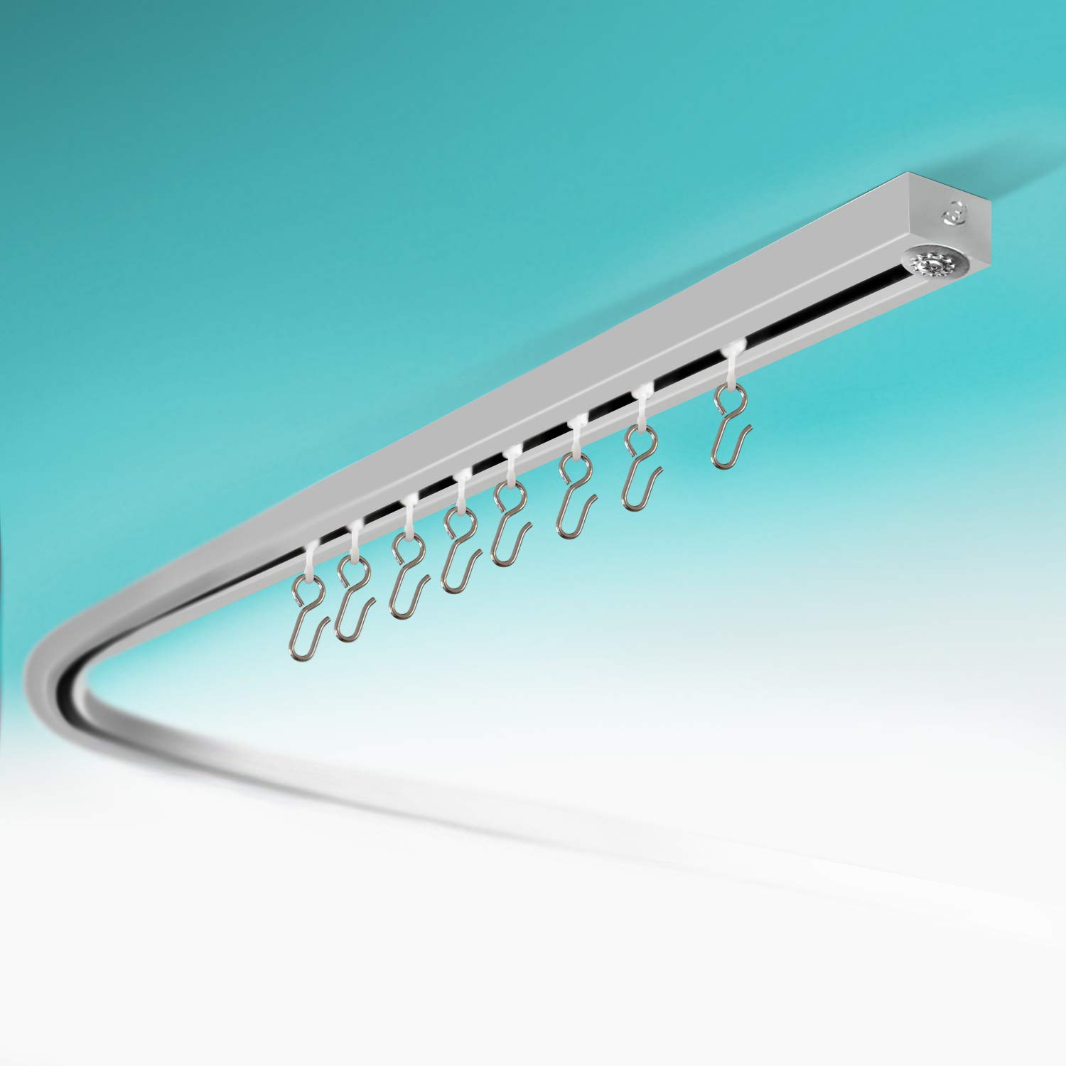 Room/Dividers/Now Corner Ceiling Track Set for Curtains with Hooks - 90 Degree Angle (Silver) | Ceiling Curtain Track Set for Corner | Curved Curtain Track Ceiling Mount for Bedroom, Shower, Hospital 90 Degree Angle Silver