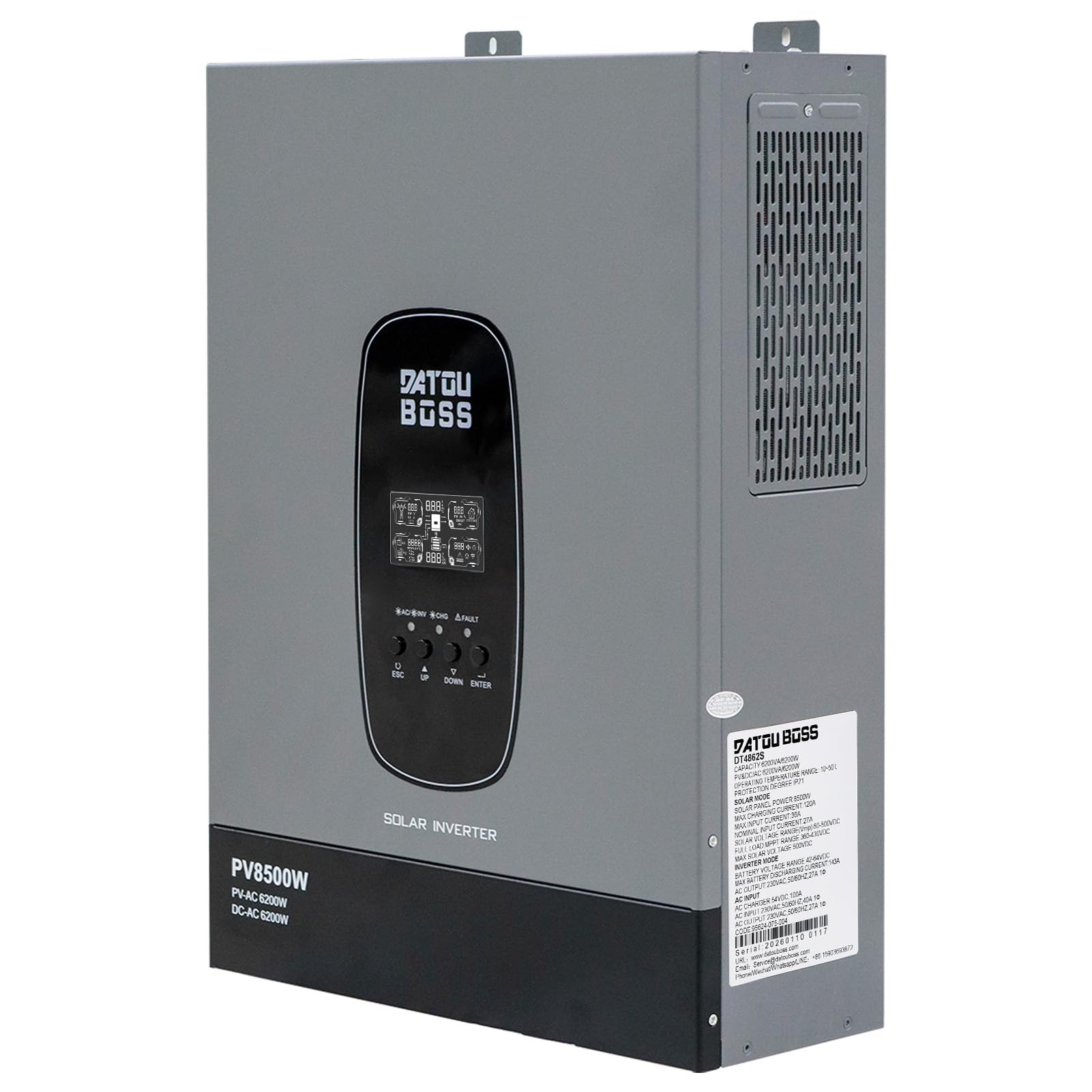 DATOUBOSS Inverter Ibrido Solare 6200W 48V a 230V Onda Sinusoidale Pura, Regolatore MPPT 120A, Compatibile con Batterie al Litio, per Casa, Camper e Impianti Fotovoltaici