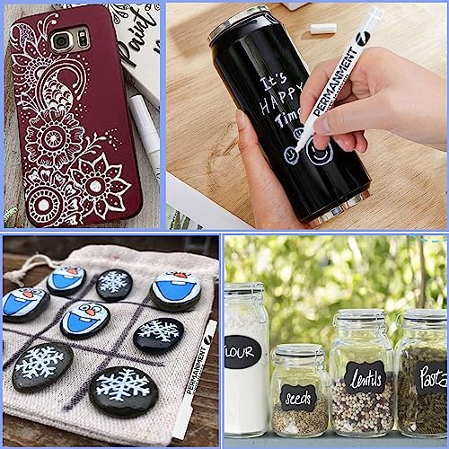 12 Pcs White Marker Pen Permanent Waterproof, Waterproof and Quick Drying White Pens whiTe Permanent Marker Pens, for Rock Painting Ceramic Glass Wood Tire Fabric Canvas - Image 7