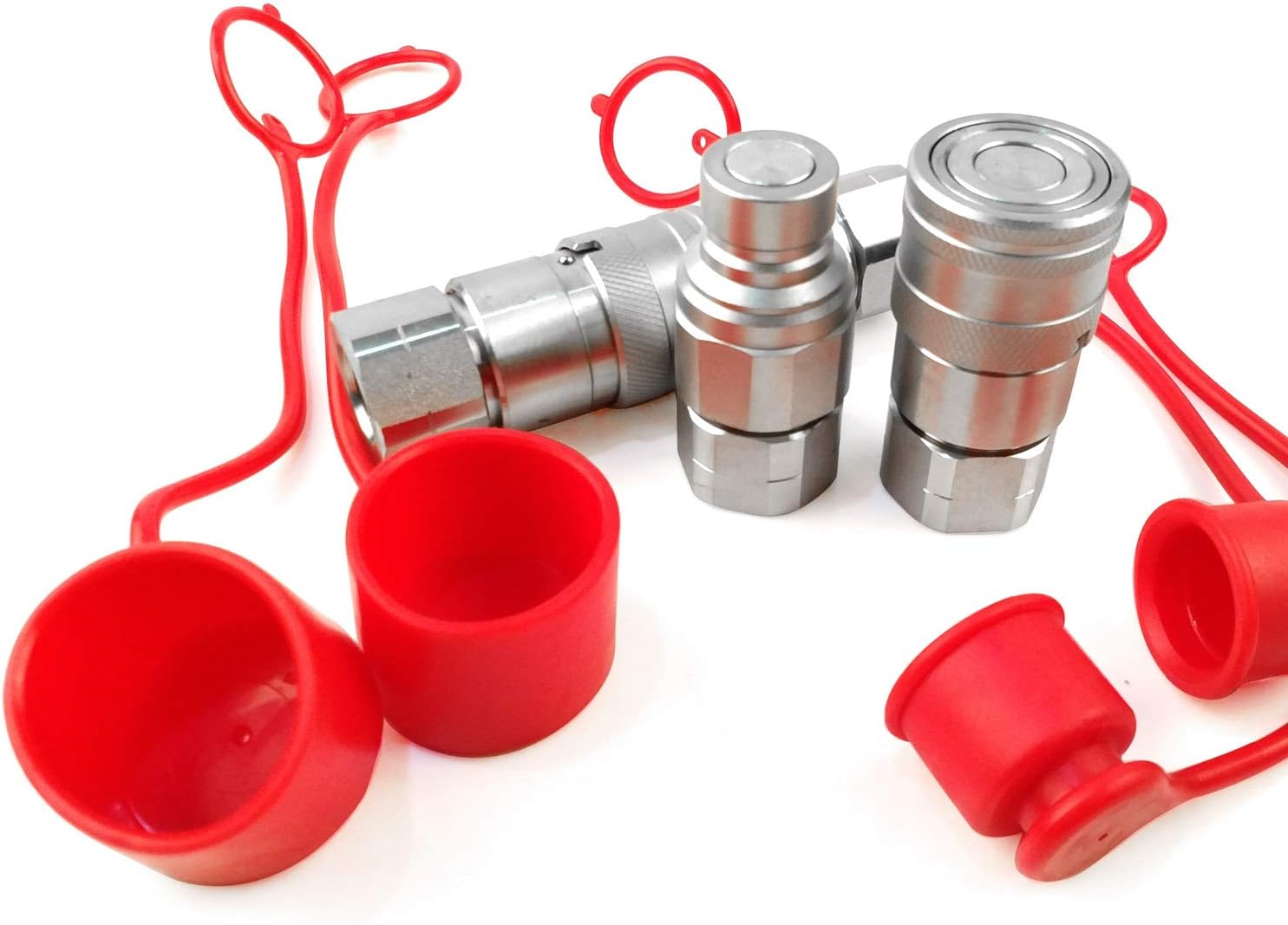 2 Sets NPT 1/2" Skid Steer Bobcat ISO16028 Flat Face Hydraulic Quick Connect Coupler+Nipple/Couplings Female and Male Set with Dust Caps Compatible Parker FE Series