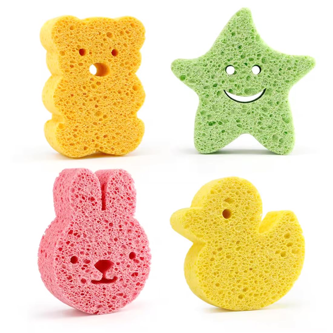 EIR 4 Piezas Esponja Baño Bebe,Esponja Natural Bebe,Esponja Baño Niños,Lavado Cómodo,Esponja de Konjac para el Baño del Bebé,Esponjas Hidrófilas para Bebés Uaves y Absorbentes,Linda Forma