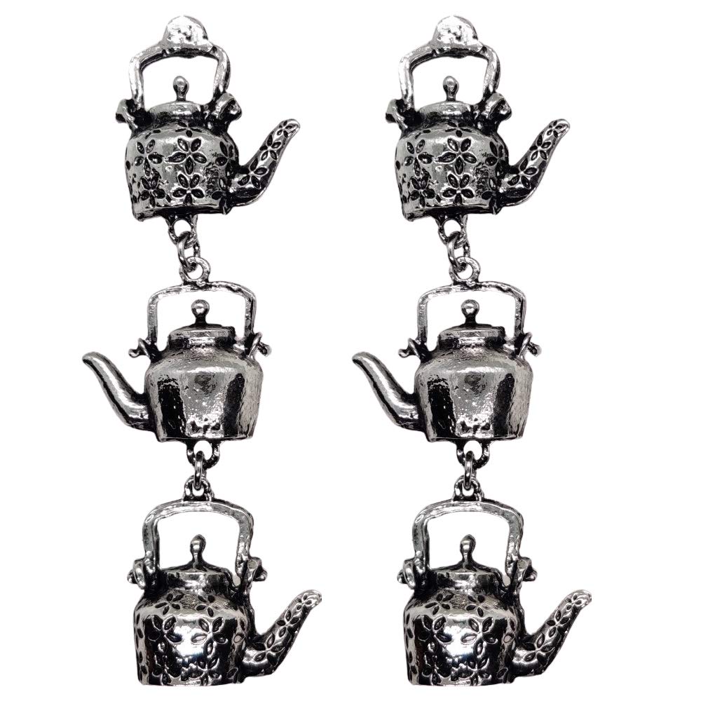 FURE Metal Oxidised Tea Kettles Antique Rhodium Stud Earrings for Women (Silver, 8cm Long) (B08LH5M9FR) Amazon Price History, Amazon Price Tracker