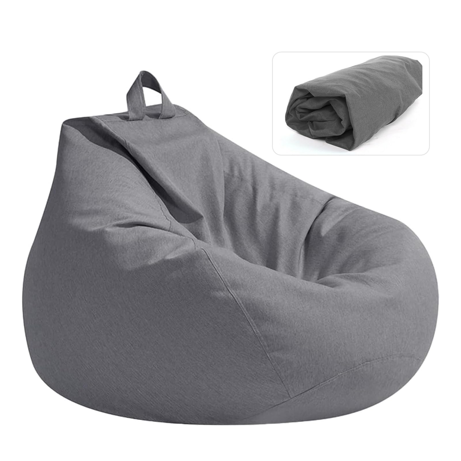 Puf para niños y adultos, 100 x 120 cm, funda sin relleno, funda de sofá para sacos de frijoles con cremallera, a prueba de polvo, sin relleno, para decoración de exteriores (gris oscuro)
