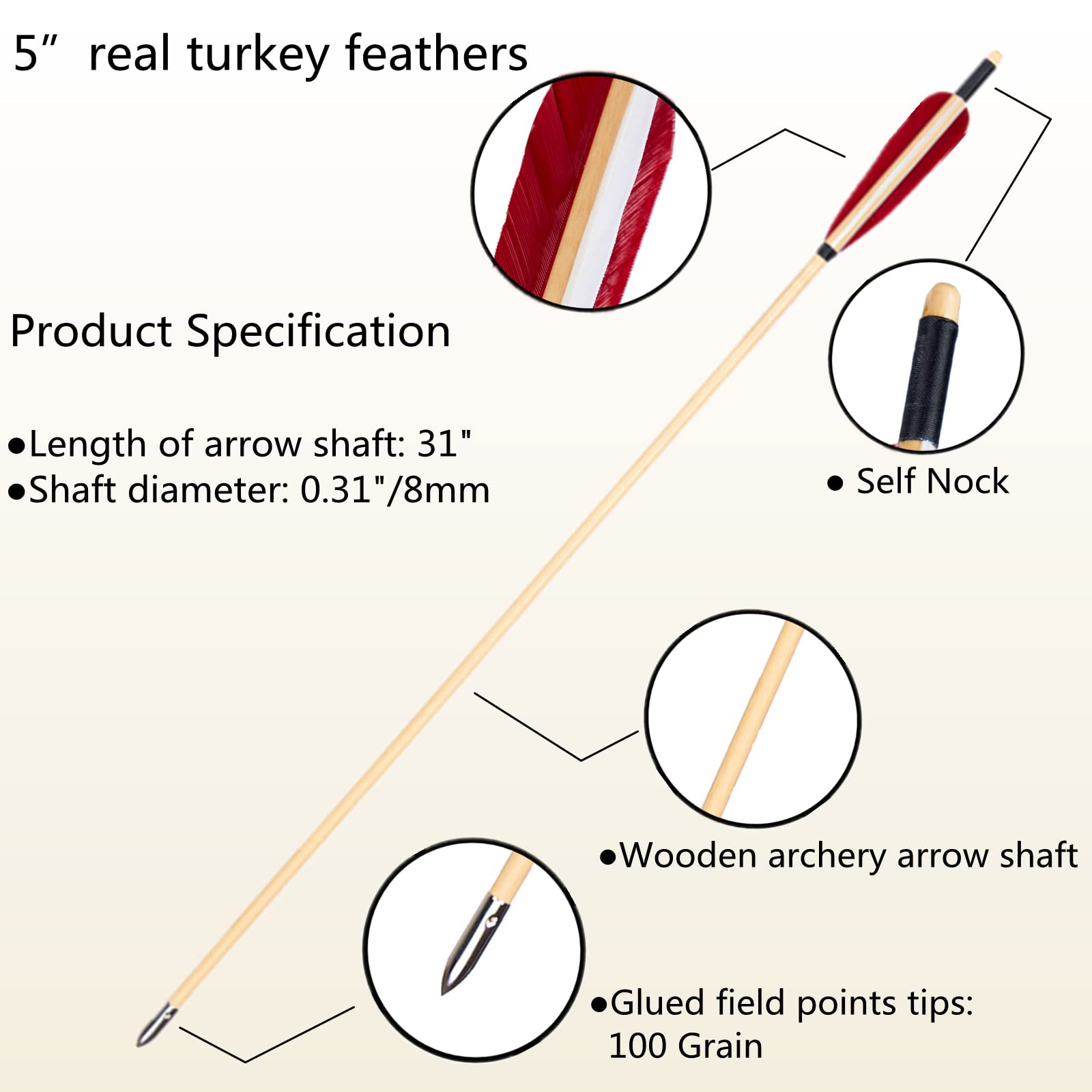 Huntingdoor Longbow Set Arco e Freccia per Adulti 30-50lbs Arco Tradizionale Arco Ricurvo Arco da Cavallo con Frecce in Legno Accessori per Tiro con L'Arco per Pratica del Bersaglio (40lbs)