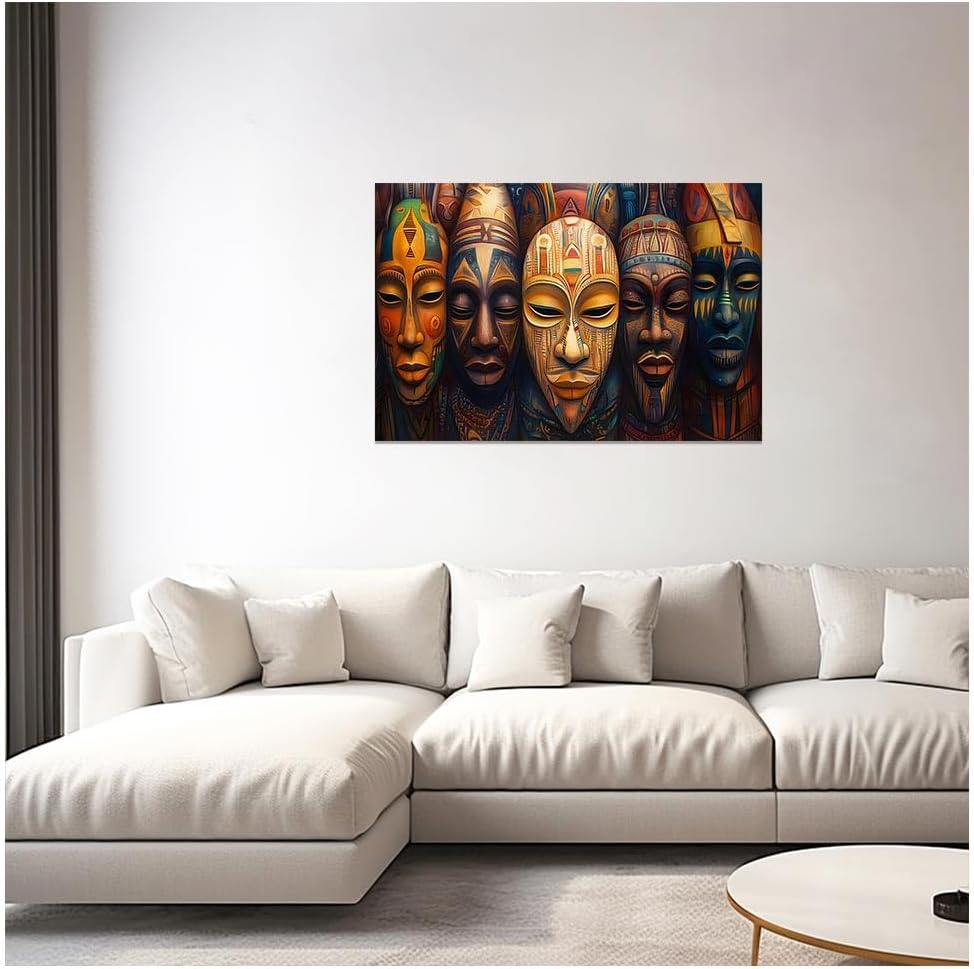 DOARTDO African Tribal Mask Canvas Wall Art Traditional Tribal Ethnic Pictures African Masks Wall Decor Vintage African American Artwork Prints for Home Decor Framed (Brown, (12.00" x 18.00"))