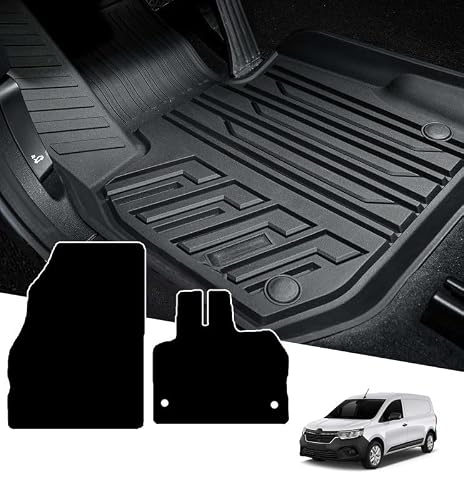 Image of MatTrax- Car Mats for RENAULT KANGOO ELECTRIC VAN 2021+ – Tailored Rubber Car Mats Set with Accessories – Anti-Slip Car Floor Mats, Waterproof, Heavy Duty – Easy to Clean - Blue Edging,Rubber