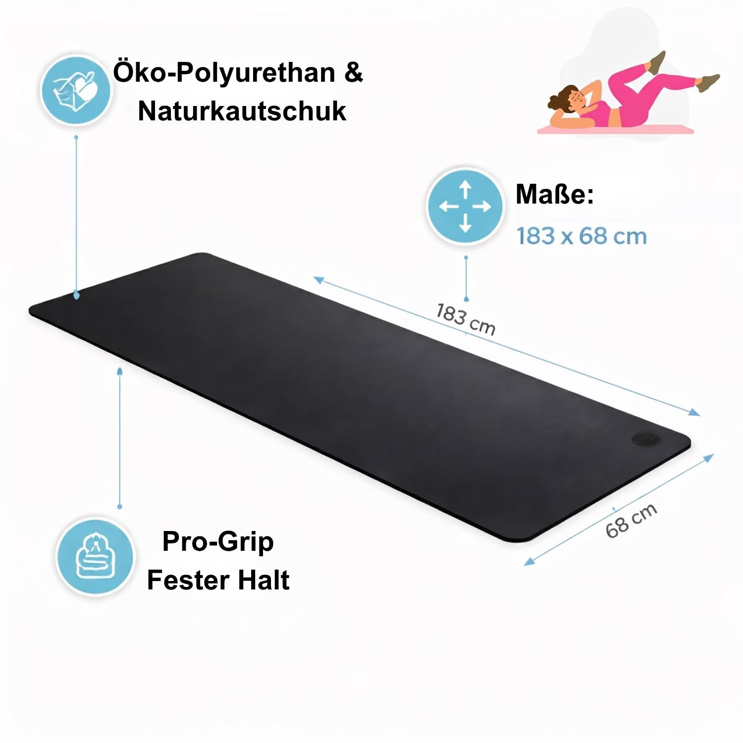 Ucan Yogamatte, rutschfest, 183 x 68 cm, 5 mm dicke Matte für Pilates, Barre, HIIT und funktionales Training, umweltfreundliche PU-Oberfläche
