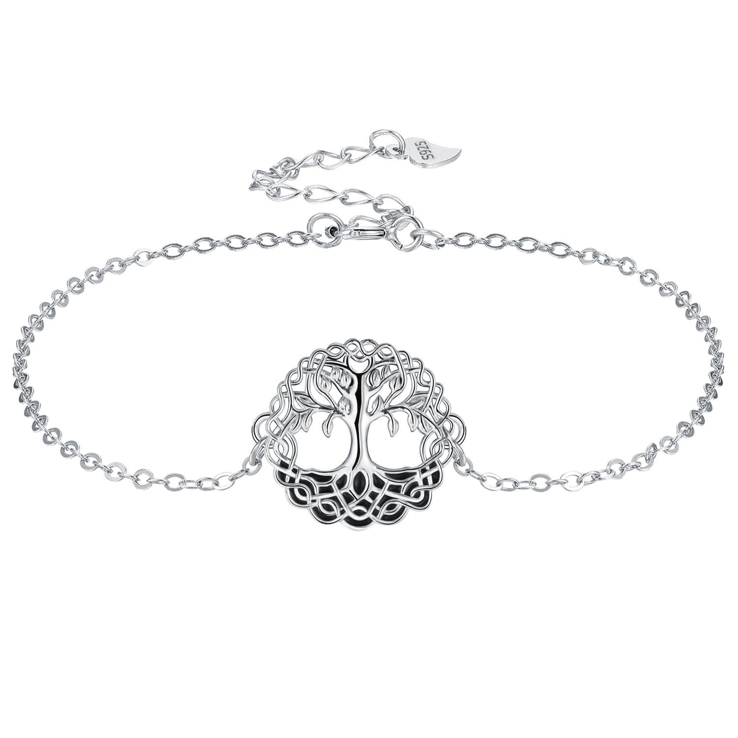 Pulseras Arbol de la Vida Plata de Ley 925 para Mujer Cadena con Caja de Regalo, Ajustable Pulsera 17+4cm