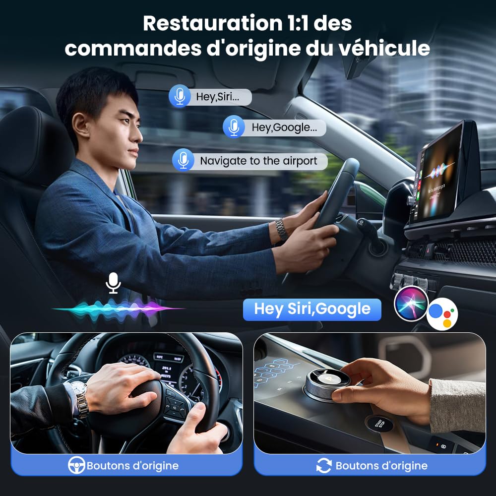 CarlinKit Adaptateur sans fil CarPlay et Android Auto MINI-Ultra 2 en 1, Design Mini Bâton, Mise à Niveau OTA pour Conversion CarPlay/Android Auto