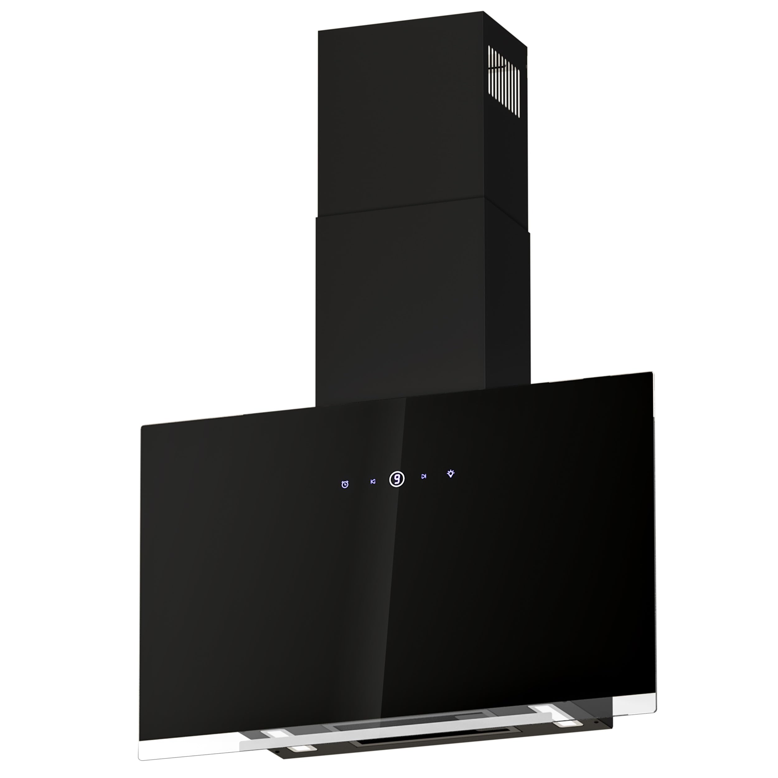 FIREGAS Campana Extractora 60cm,Campana de pared para Cocina,487m³/h,Control táctil,9 Velocidades de Extracción,Iluminación LED,Cristal Negro,Campana Decorativa,Filtro de carbón
