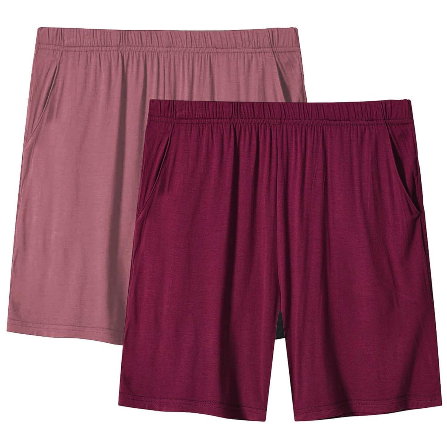 MoFiz Women's Lounge Shorts Pyjama Bottoms Soft Modal Pajama PJ Sleep Shorts 2-Pack (Wine-red/Reddish-Grey) Size L