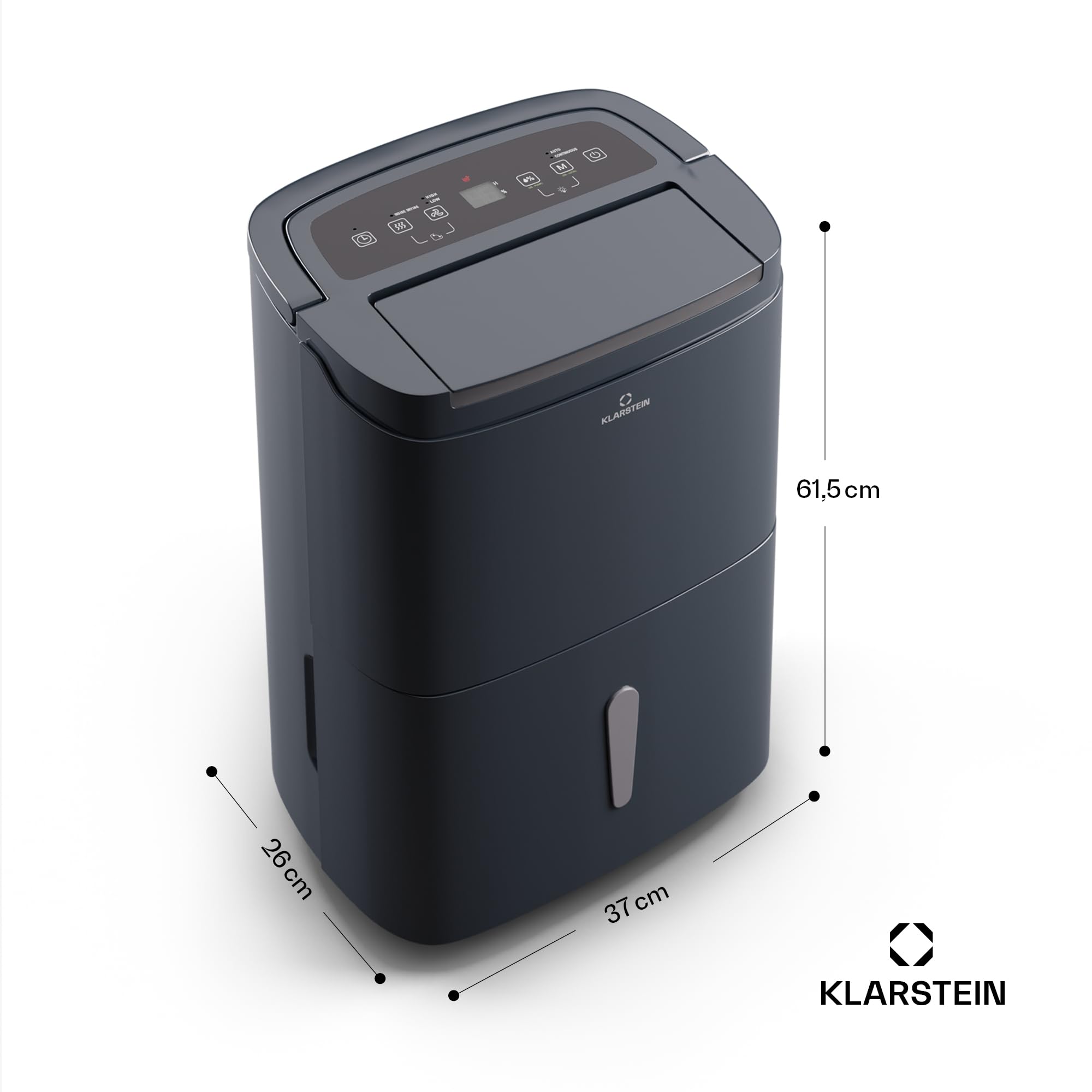 Klarstein DryFy Connect 50L Deshumidificador Inteligente, 50L/24h, WiFi App, Depósito 7L, Temporizador 24h, Desagüe Continuo, Portátil para Hogar, Habitaciones 45-55m², Antracita