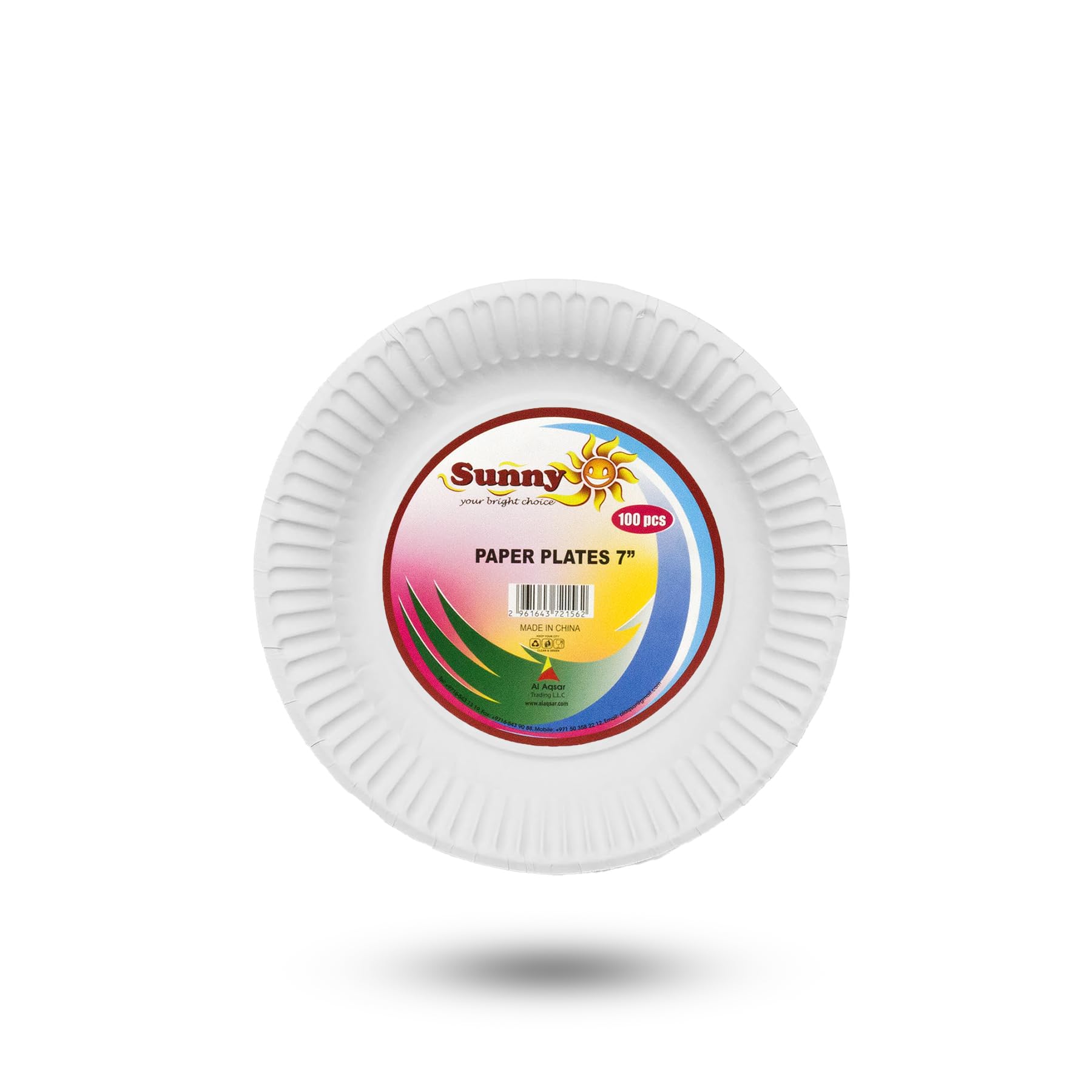 Sunny Your Bright Choice Disposable Paper Plates White Round 7 Inches, 100 Pieces