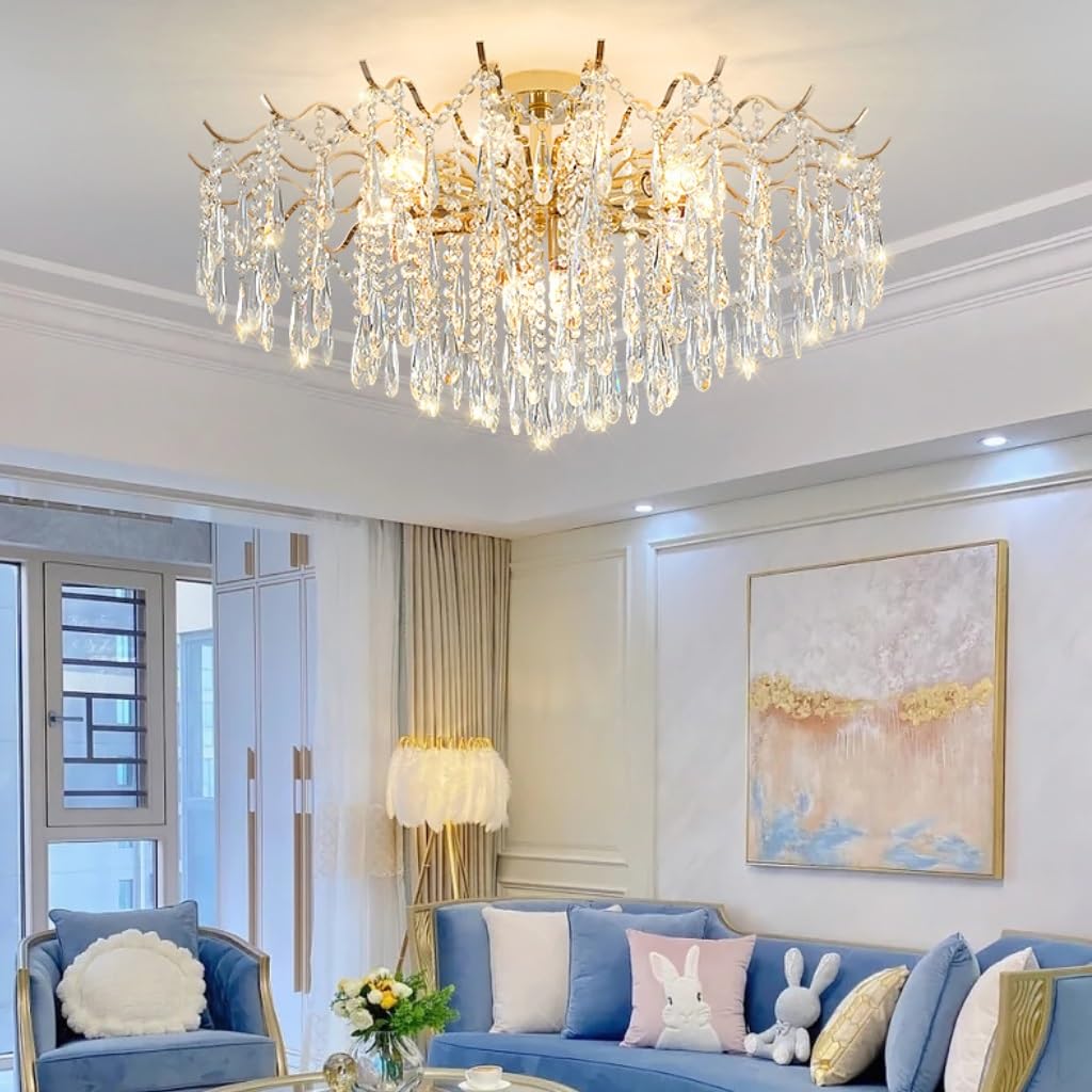 Moderner Kronleuchter Kristall Gold K9 Kristall Pendelleuchte Mit E14 Fassungen Dimmen Für Wohnzimmer, Esszimmer, Schlafzimmer, Büro – Elegante Hängeleuchte Hochwertige Eisen & Kristall