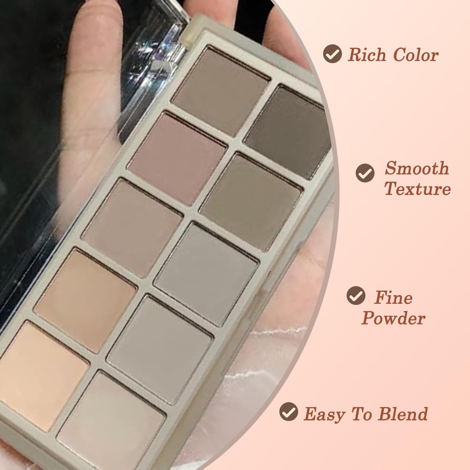 Smoky Eyeshadow Palette 10 Colors, Matte Grey Black Cream Eye Shadow Includes Brushes, Highly Pigmented - Image 2