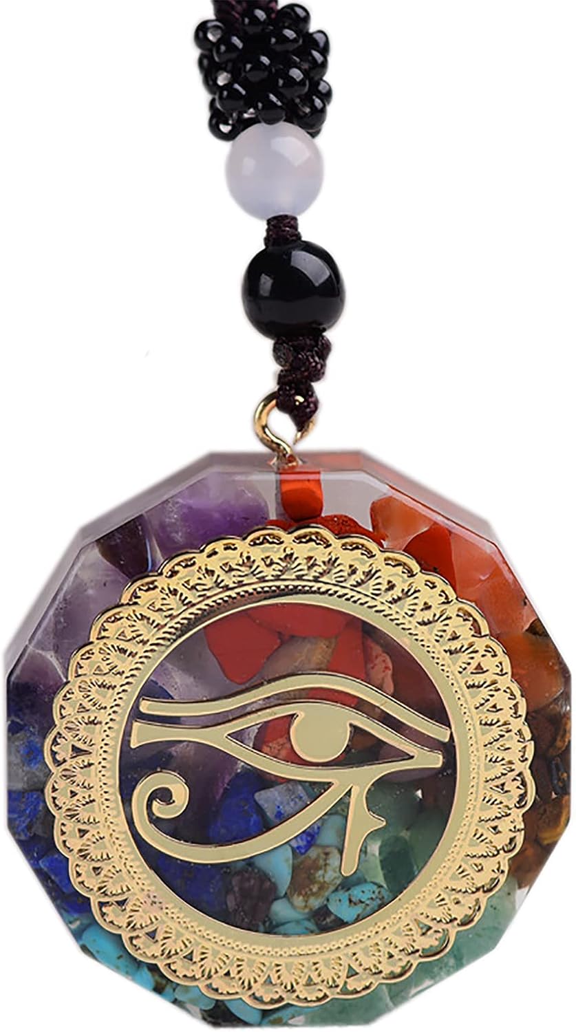 COLORFUL BLING Healing Crystals Gemstone Chakra Om Symbol Pendant Necklace Lava Rock Bracelet Set Prosperity Reiki Wealth Money Fortune Positive Energy Quartz Yoga Meditation Jewelry for Women Men